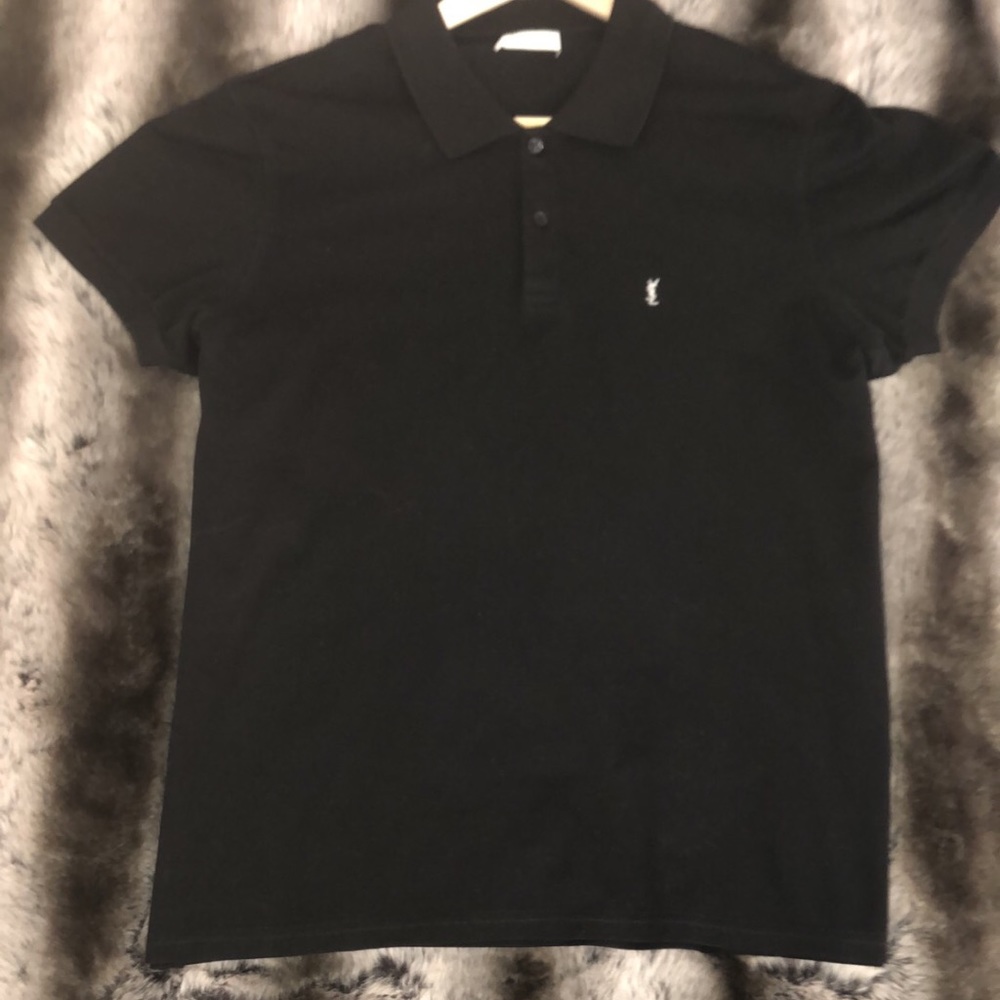 Saint Laurent Pique YSL Logo Polo, Black Med-Large - Picture 5 of 8